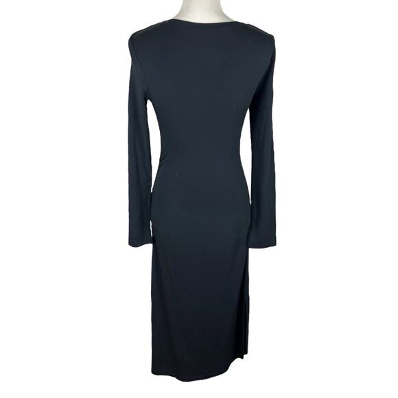 Margaret O’Leary Black Jersey Stretch Bodycon Midi Dress Long Sleeve Size Small - Picture 3 of 6